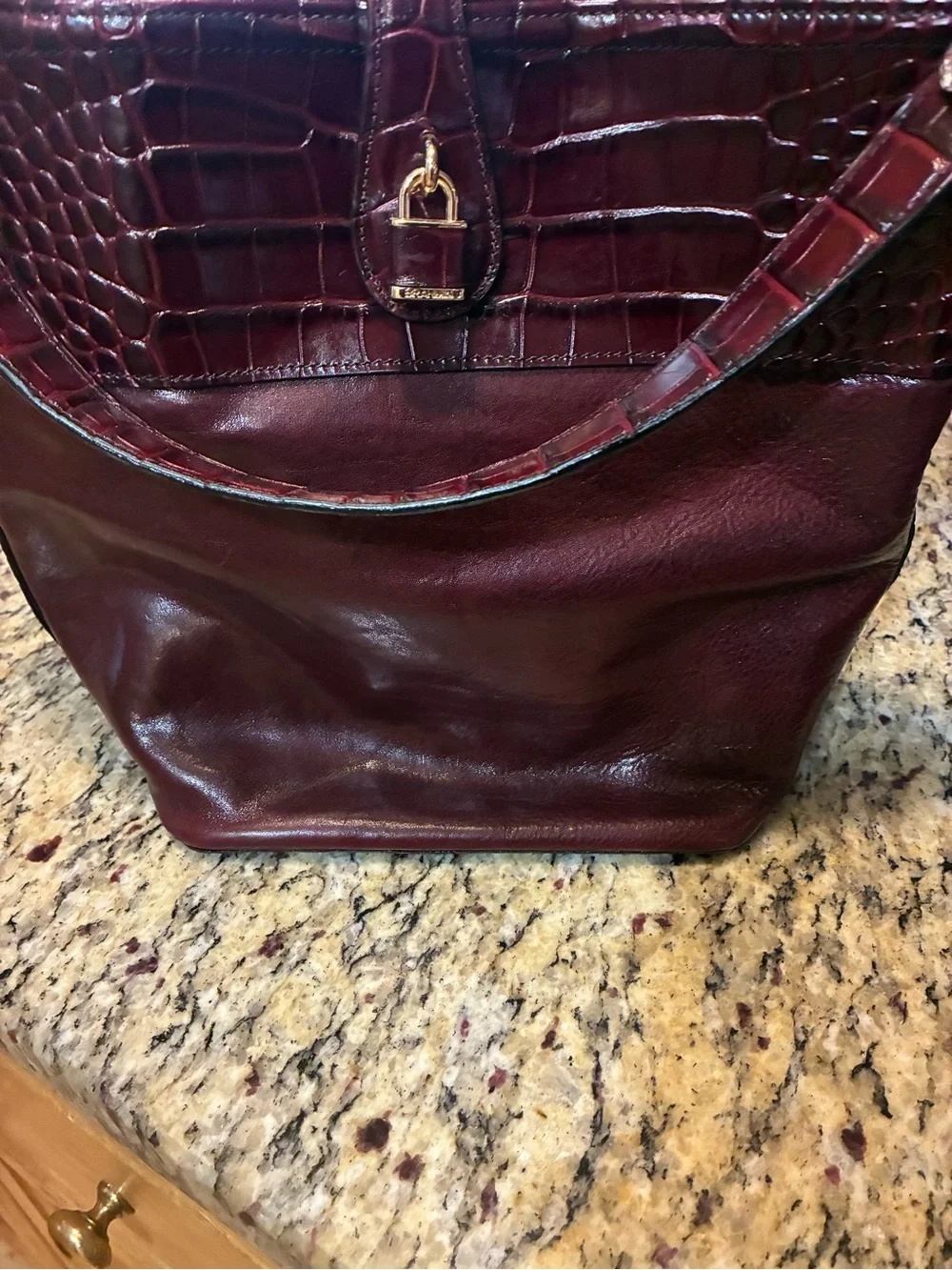 Brahmin Deep Burgundy Croc-Trim Shoulder Tote